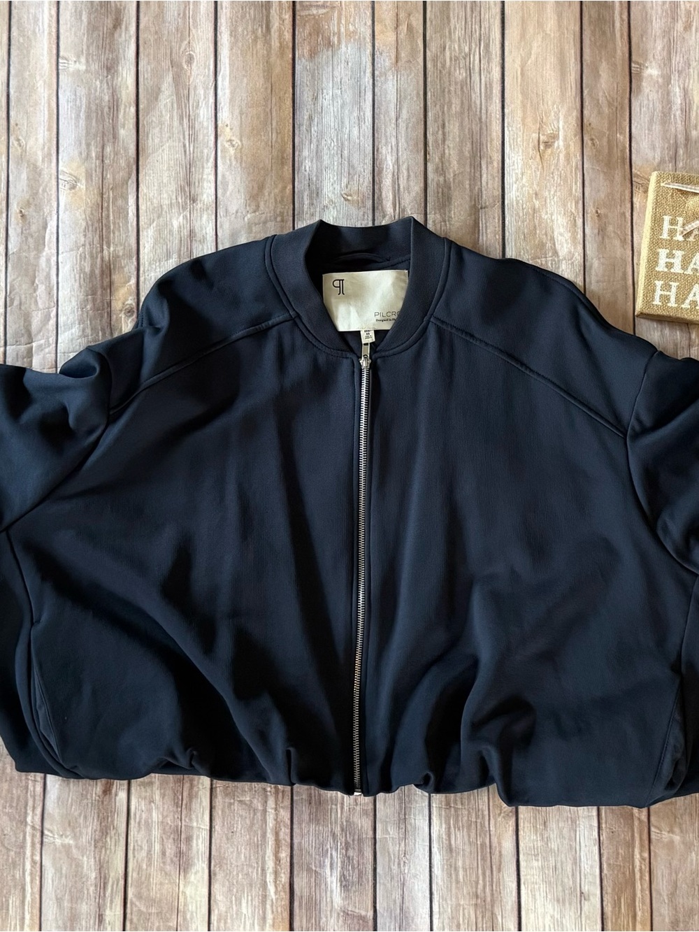 Anthropologie Pilcro Navy Bubble Cropped Bomber Jacket with Front Zip